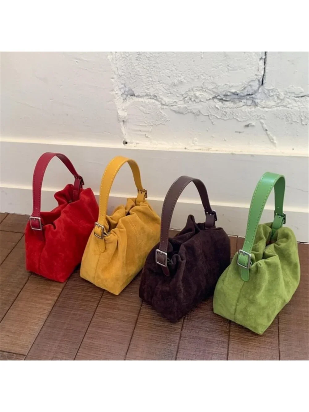 Vintage Suede Small Tote Bag | Drawstring Bucket Crossbody Purse for Everyday